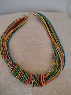 Colorful layered multi strand statement necklace W/cluster circles wrap beads